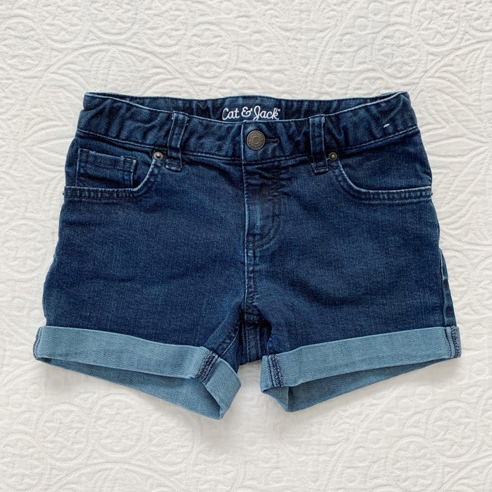 Cat & Jack Girls' Rolled Hem‎ Jean Shorts, Dark Indigo